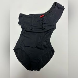 SPANX Black Ruffle One Shoulder Sliming Shaping Swimsuit (12)
